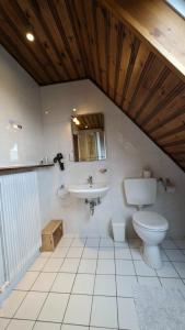 a bathroom with a toilet and a sink at Bed and Breakfast Am Schwatten Berg in Heek