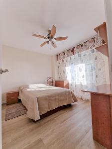 1 dormitorio con 1 cama y ventilador de techo en Sea Apartment, en Alicante