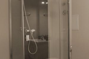 a bathroom with a shower and a sink at Apartment Göhrenglück - groß - zentral - strandnah in Göhren +16 photos