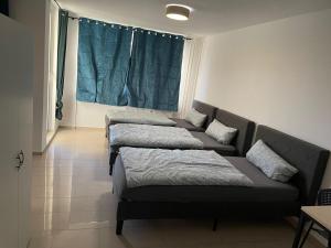 a row of couches in a room with a window at MK Apartments Delmenhorst 1 - Free Wifi - Free Parking - nähe HBF in Delmenhorst +12 photos