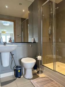 a bathroom with a toilet and a sink and a shower at Luxury 3 Specious Bedrooms Apartment in Edinburgh in Edinburgh