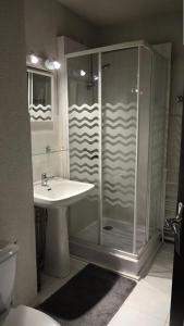 a bathroom with a shower and a sink at Résidence Le Palos - Appartement coquet 4 personnes Résidence LE PALOS MAE-1464 in Cadeilhan-Trachère