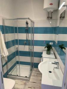 a bathroom with a shower and a sink at Casa Bruno in Marciana