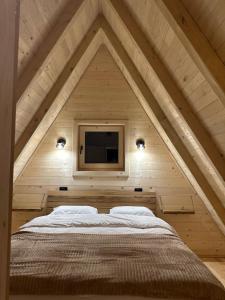 a room with a bed in a attic with a tv at Portes du Soleil - Zabljak in Žabljak