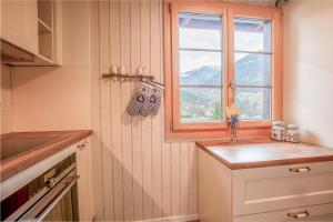 a kitchen with a sink and a window at Reste Fidèle Duplex in Fiesch