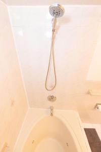 a shower in a bathroom with a toilet at Stylish & Spacious 3-bed Apt mins to NYC in Jersey City