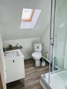 y baño con aseo, lavabo y ducha. en Opal'House, en Boulogne-sur-Mer