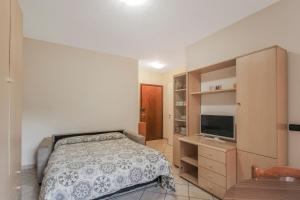 um quarto com uma cama e uma cómoda com uma televisão em Appartamento Pallin - Affitti Brevi Italia em Aosta