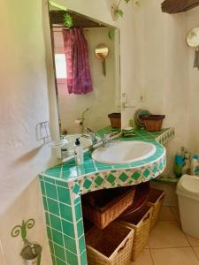 a bathroom with a sink and a mirror at Grande maison cévenole authentique in Valleraugue