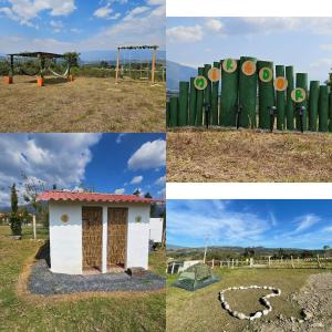a group of four pictures of a park with a playground at Zona de Camping El mirador in Villa de Leyva