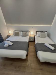 Duas camas num quarto com duas almofadas em Centric 1ºD em Madri