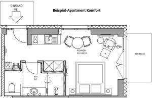 a floor plan of a small house at Hotel Berry Hohwacht in Hohwacht
