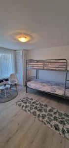 a room with two bunk beds and a rug at Haus Vineta in Barth