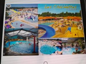 a collage of four pictures of a water park at Camping les charmettes in Les Mathes