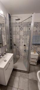 a bathroom with a shower and a sink at Appartement au calme avec balcon proche Genève in Gaillard +15 photos