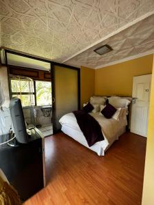 een slaapkamer met een bed en een flatscreen-tv bij Alizwa Guesthouse in East London