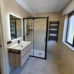 a bathroom with a sink and a shower at MIRADOR PIE DE LA SIERRA in Llanes