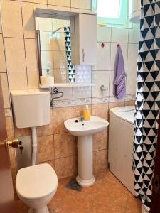 La petite salle de bains est pourvue de toilettes et d'un lavabo. dans l'établissement Kuća Antibarium, à Sutomore