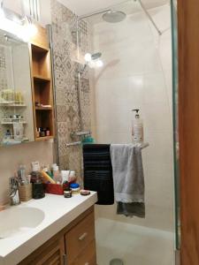 ein Badezimmer mit einer Dusche, einem Waschbecken und einer Badewanne in der Unterkunft Appartement entier in Cachan