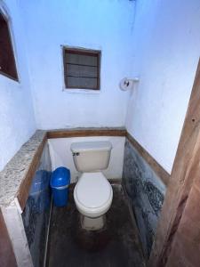 a bathroom with a toilet in a bath tub at Las Cabañas del Rio in Minca