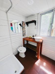 uma casa de banho com um lavatório, um WC e uma banheira em Infinito Delta em Tigre