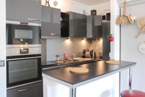 een keuken met een aanrecht met een fornuis top oven bij Nice studio close to Paris in Montrouge