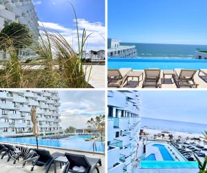 a collage of photos of a hotel and the beach at Heaven Infinity Sunrise Pool & SPA in Mamaia Sat/Năvodari