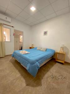 a bedroom with a blue bed in a room at La acequia casa in Cafayate +11 photos