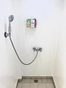 a shower in a bathroom with a hose on the wall at Maui Homestay in Tohautu