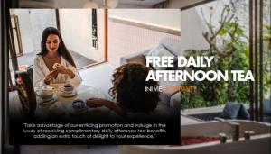 a magazine advertisement for a free daily afternoon tea at La Vie Villa Seminyak by Ini Vie Hospitality in Legian