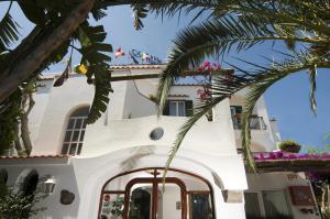 a white house with a palm tree in front of it at Hotel Villa Angelica in Ischia