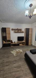 a living room with a couch and a television at Casa Suzana 2 camere in Piatra Neamţ