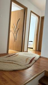 - une chambre avec une porte et un tapis au sol dans l'établissement Special apartment NADEVA, à Suceava