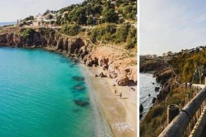 twee foto's van een strand met mensen op het strand bij Le "Pépère" charming apartment 150m from the beach in Sète