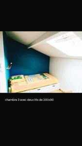 a bed in a room with a blue wall at Charmante maison de ville in Lyon