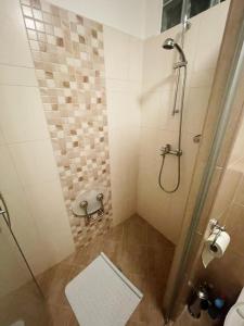 La salle de bains est pourvue d'une douche et de toilettes. dans l'établissement Apartmán U VINAŘSTVÍ v RD novostavba v Suchohrdly u Znojma, à Suchohrdly