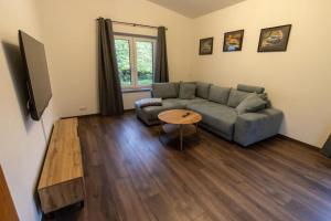 sala de estar con sofá y mesa en Südschleife Apartments - App. 3 - Direkt am Ring, en Reimerath