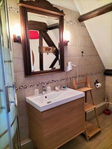 a bathroom with a sink and a mirror at Chambres d'Hôtes Le Grismoustier in Veulettes-sur-Mer