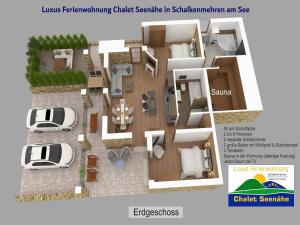 a rendering of a floor plan of a house at Luxus Ferienwohnung Chalet Seenähe in Schalkenmehren