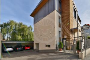 um edifício com um mural de gato ao lado em Le Lion Apartments - Bike & Ski em Aosta