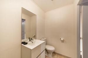 een witte badkamer met een wastafel en een toilet bij Le Canut - Quiet AIL in Lyon