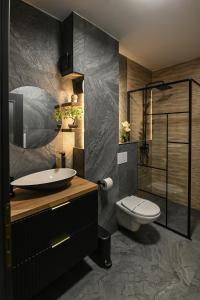 a bathroom with a sink and a toilet in it at WES Apartment Grand Park in Cluj-Napoca
