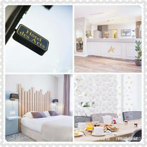 un collage di foto di una camera da letto e di un soggiorno di Hotel Des Arts a Rueil-Malmaison