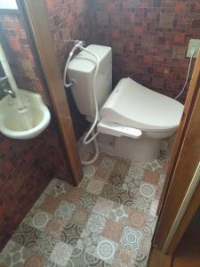 a bathroom with a toilet and a sink at ゲストハウスかもめ in Ishinomaki