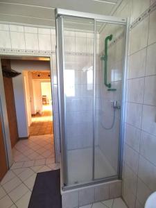 um chuveiro com uma porta de vidro na casa de banho em Ferienwohnung in Diemelsee em Diemelsee