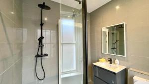 a bathroom with a shower and a sink at Spires entire studio in Dublin