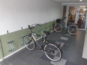 eine Gruppe Fahrräder, die neben einer Wand geparkt sind in der Unterkunft casa di Claudia in Antwerpen