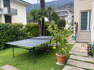 una mesa de ping pong en el patio de una casa en Casa Belli Holiday Apartments Adults Only, en Arco