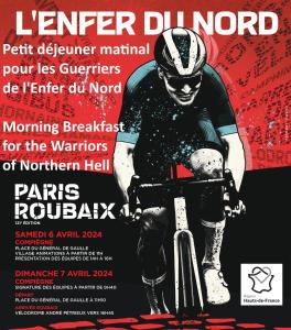 un flyer pour un match de baseball avec un homme à vélo dans l'établissement La Maison Bleue de Roubaix, à Roubaix