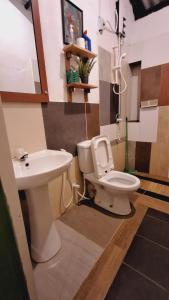 a bathroom with a toilet and a sink at Eagles view Gongala in Deniyaya